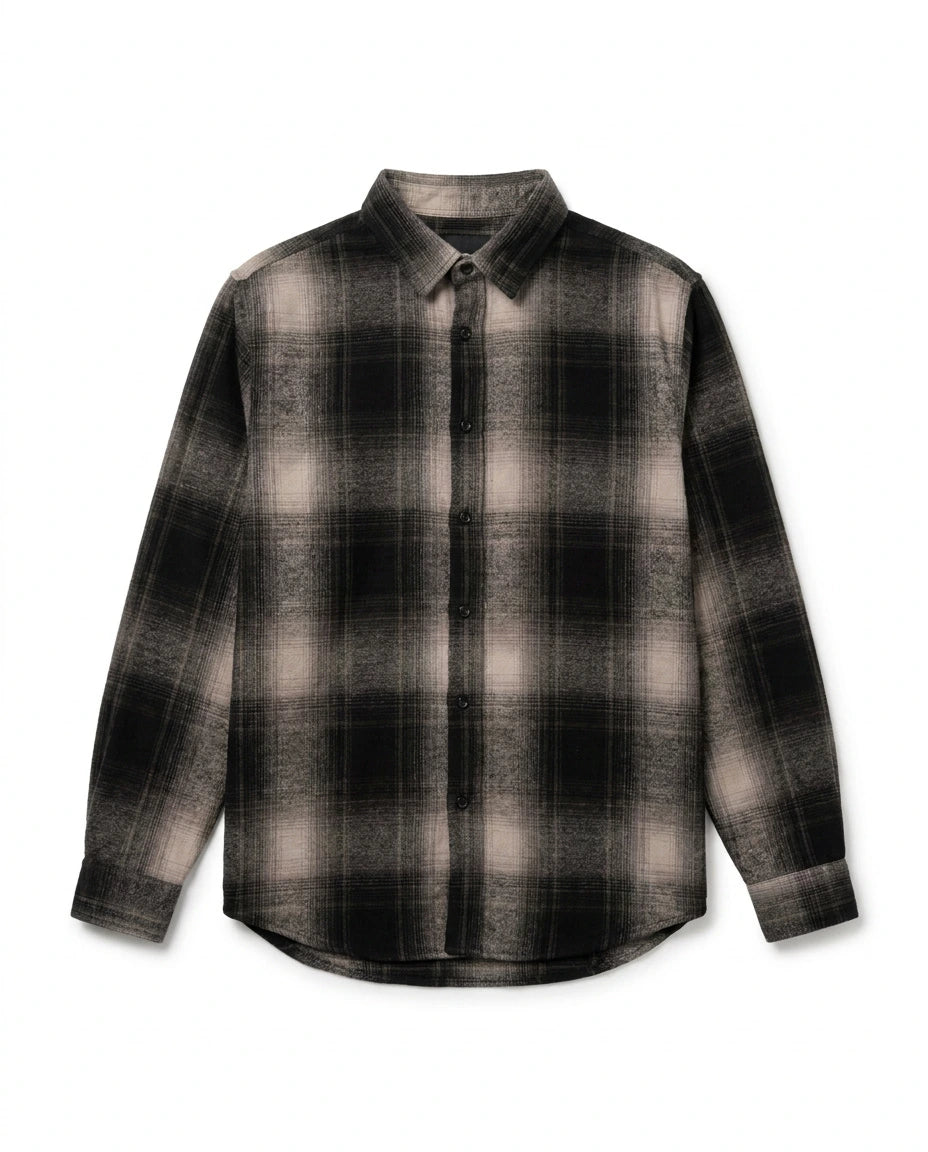 Shaka Wear Plaid Flannel Overshirt Shadow Black