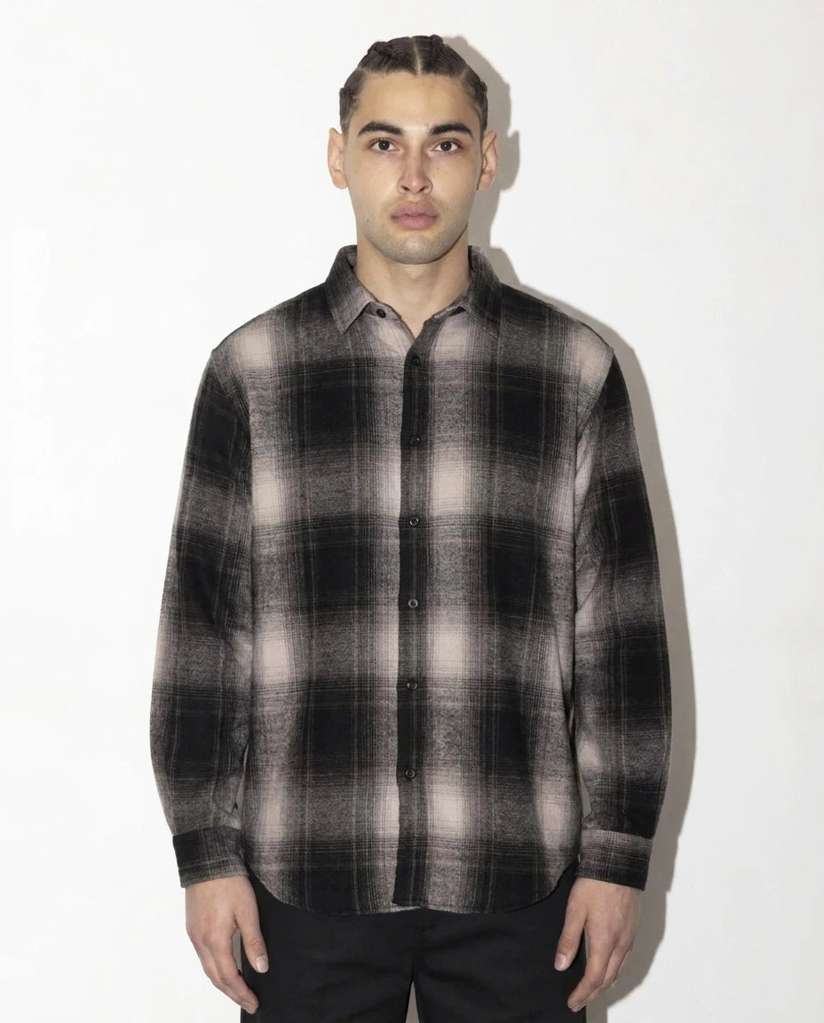 Shaka Wear Plaid Flannel Overshirt Shadow Black